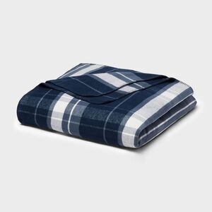 King Brushed Cotton Blanket Blue Plaid - Threshold